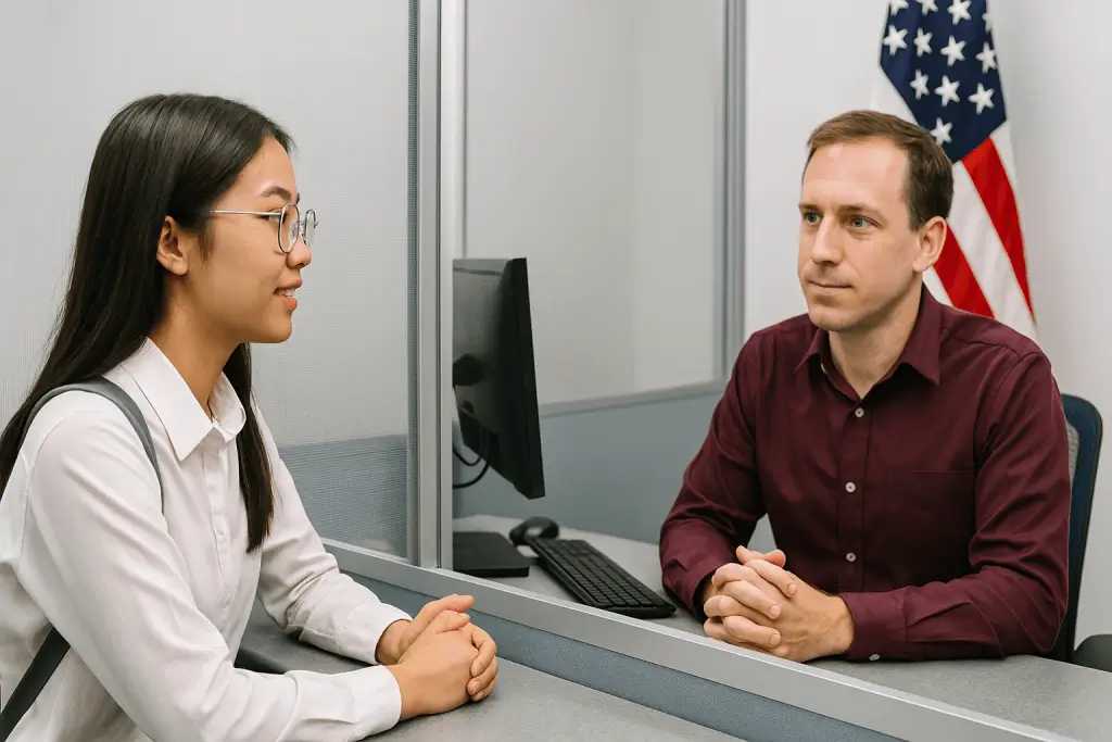 Sinh viên phỏng vấn visa du học Mỹ tại Đại sứ quán - Ảnh minh hoạ Skyla Academy