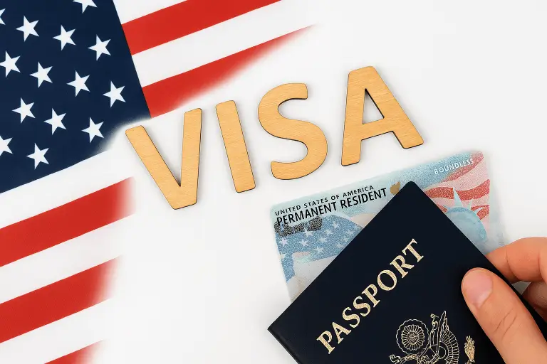 Visa du học Mỹ 2025 – ảnh minh họa hộ chiếu và quốc kỳ Hoa Kỳ